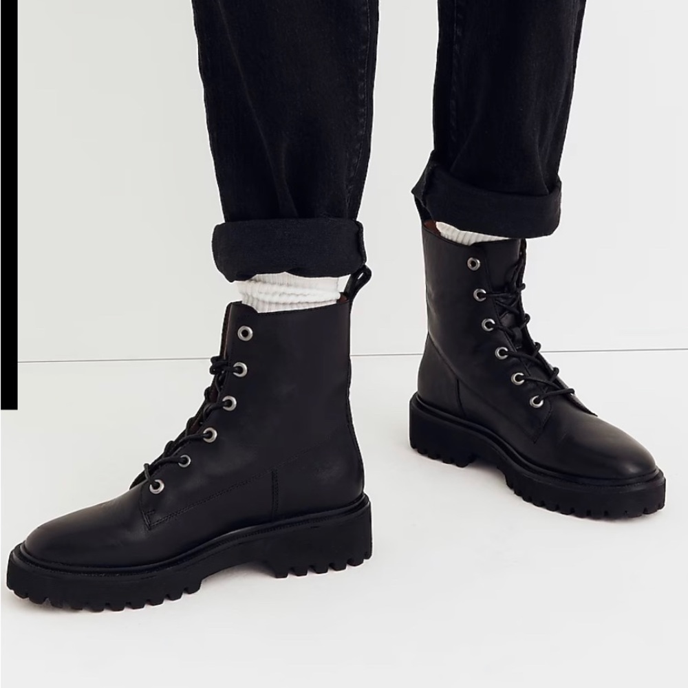The Rayna Lace-Up Boot in Leather, Black, Size 8.5